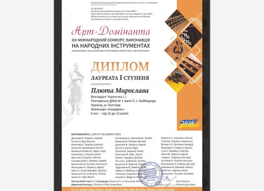 Перемоги учнів народного відділу в Міжнародному конкурсі Арт- Домінанта 2026