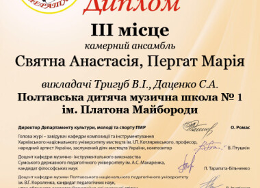 Відкритий фестиваль-конкурс фортепіанних та камерних ансамблів учнів мистецьких шкіл "Камерата"