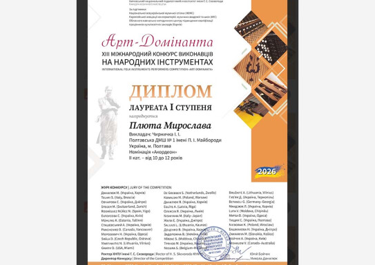 Перемоги учнів народного відділу в Міжнародному конкурсі Арт- Домінанта 2026