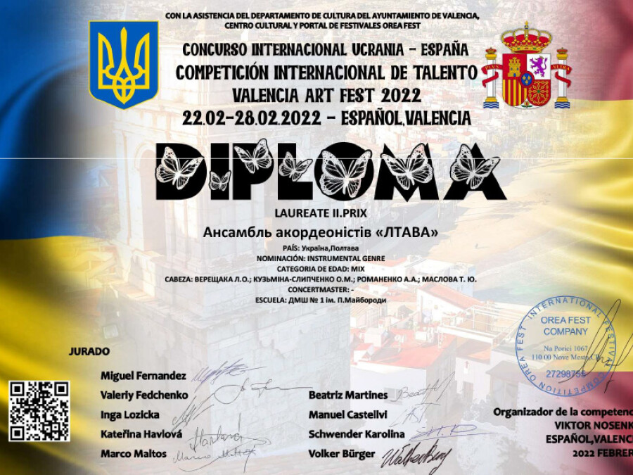 Перемоги в міжнародному конкурсі учнів народного відділу (баян,акордеон)