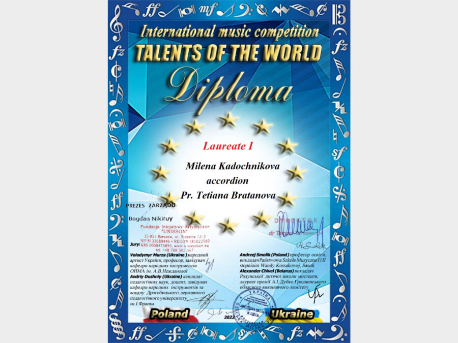Переможці міжнародного конкурсу "Talents of the World" - 2022 (Польща)